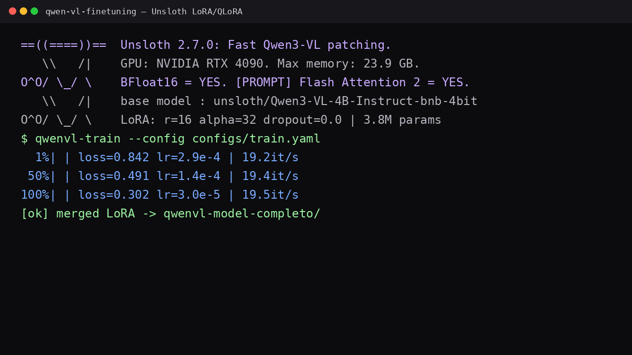 Qwen3-VL LoRA fine-tuning terminal